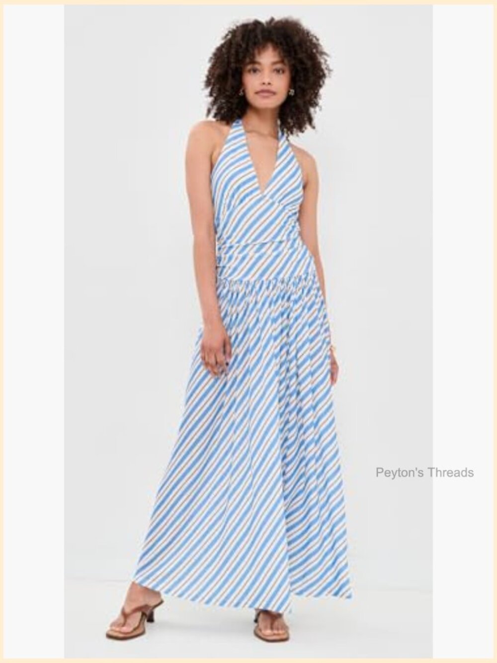 Women's Sancia Halter Midi Dress with Ruched Details in Stripe - Picture 2 of 6